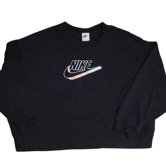 Nike Black Pink Fleece Crop Pullover Crewneck Sweatshirt-2XL - Picture 1 of 6